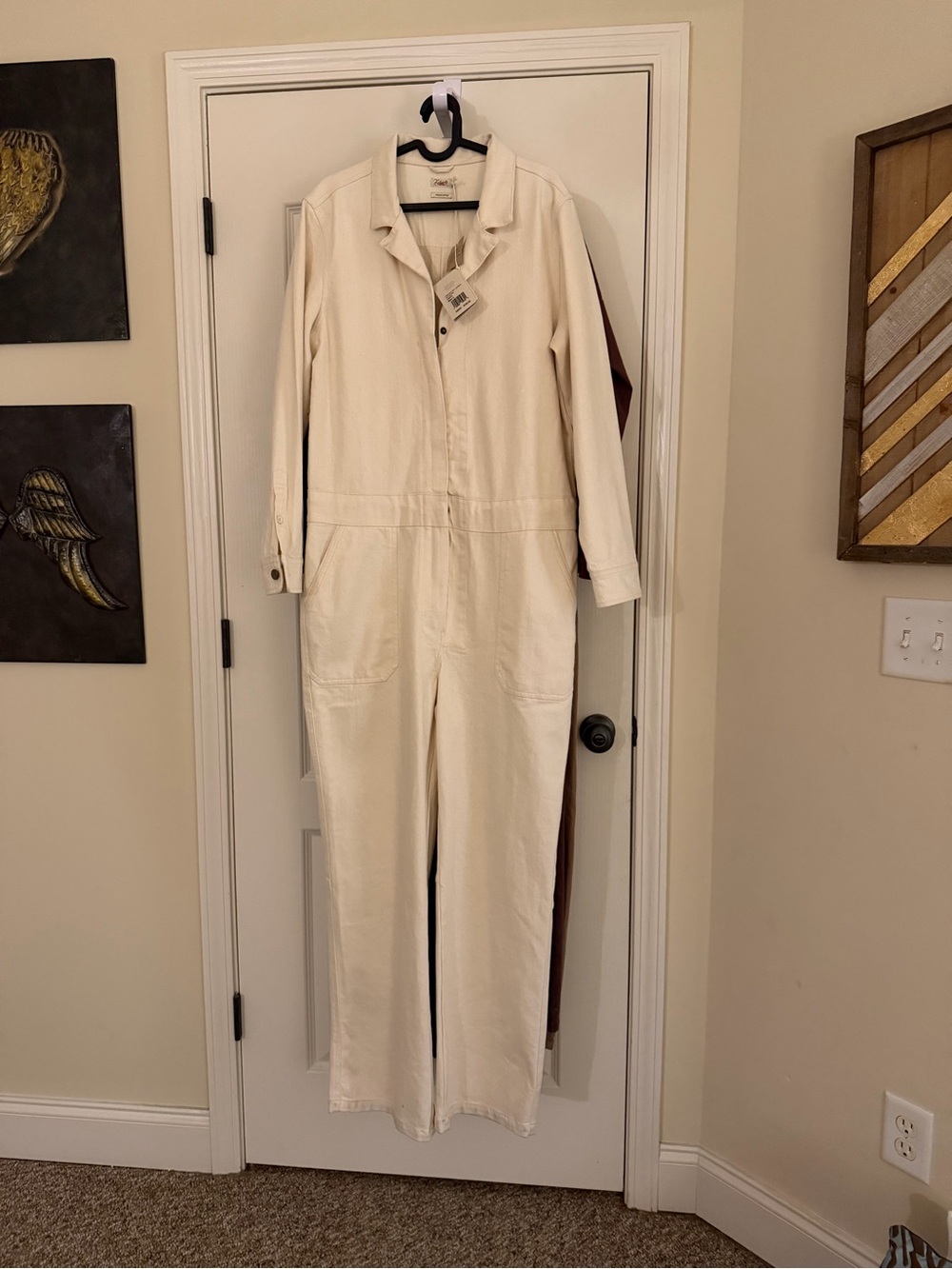 Faherty Ivory Long-Sleeve Button-Front Utility Jumpsuit